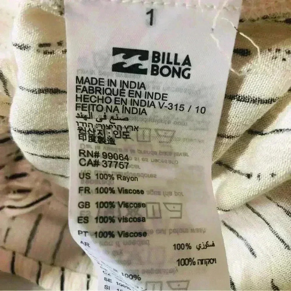 Billabong women sleeveless crop top ivory/black ties on shoulders size Large NWT - Picture 9 of 12